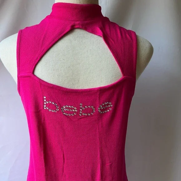Vintage Bebe Rhinestone Dark Pink Logo Top Size Medium - Picture 4 of 8